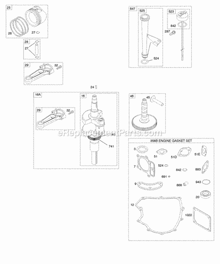 Camshaft Crankshaft Gasket Set-Engine Lubrication Pistons Rings Connecting Rod Diagram and Parts List for  Briggs and Stratton Engine